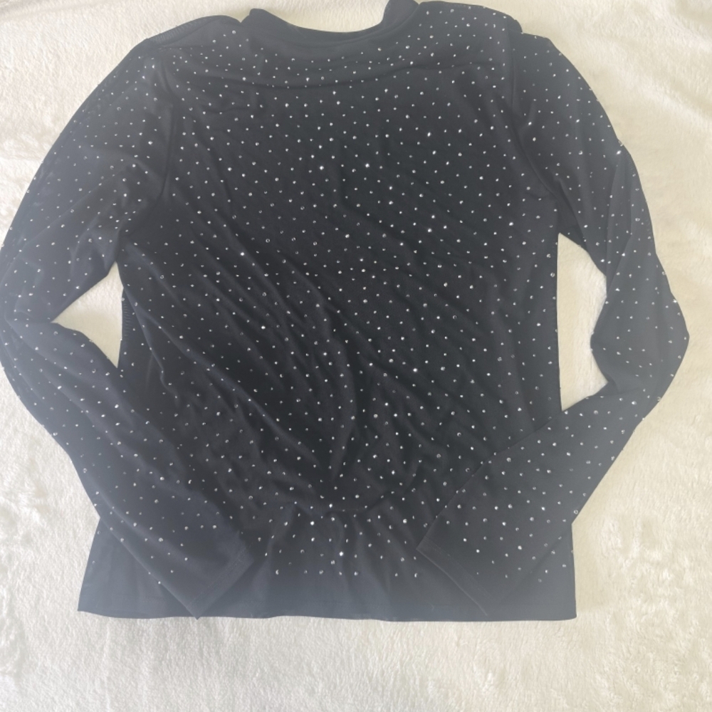 Black Long-Sleeve Women's Top with Silver Dot Print